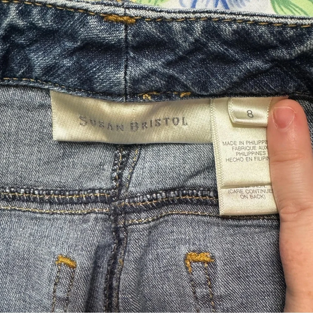 Susan Bristol Size 8‎ Blue Denim Flower Embroidery Bootcut Jeans Y2K High-Rise